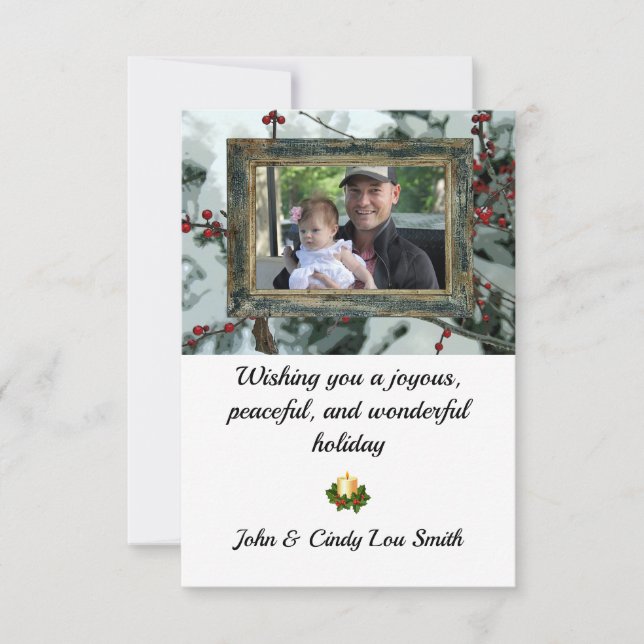 Red Winter Berries Christmas Holiday Flat Card (Front)