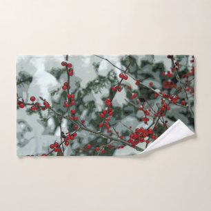 Red Winter Berries Christmas Holiday Hand Towel