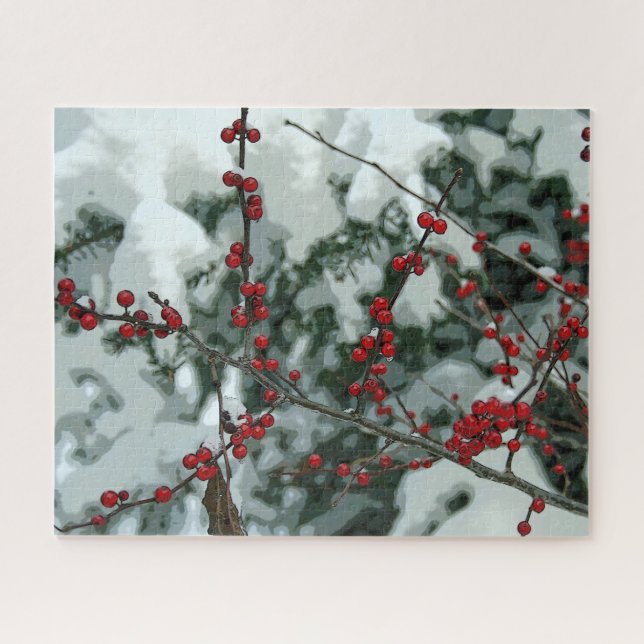 Red Winter Berries Christmas Holiday Jigsaw Puzzle (Horizontal)