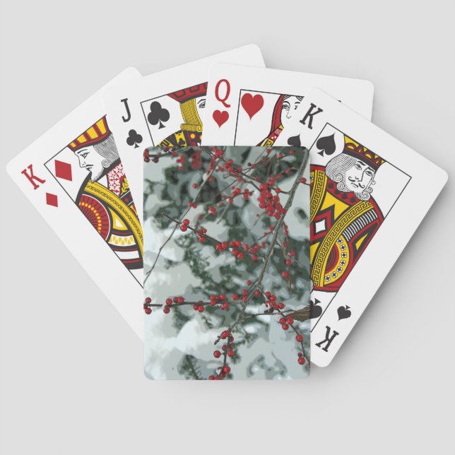 Red Winter Berries Christmas Holiday Playing Cards (Back)