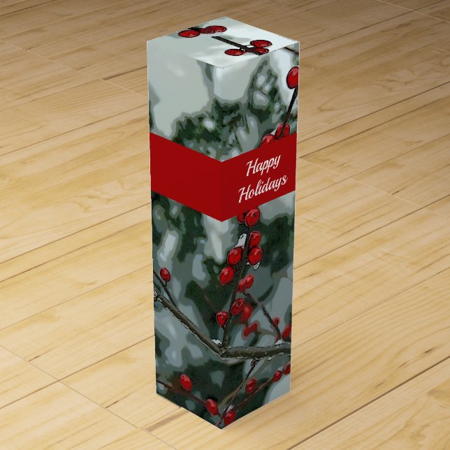 Red Winter Berries Christmas Holiday Wine Gift Box (Front)