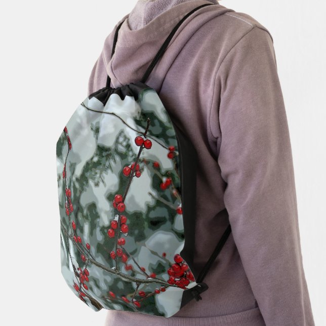 Red Winter Berries Holiday Drawstring Backpack (Insitu)