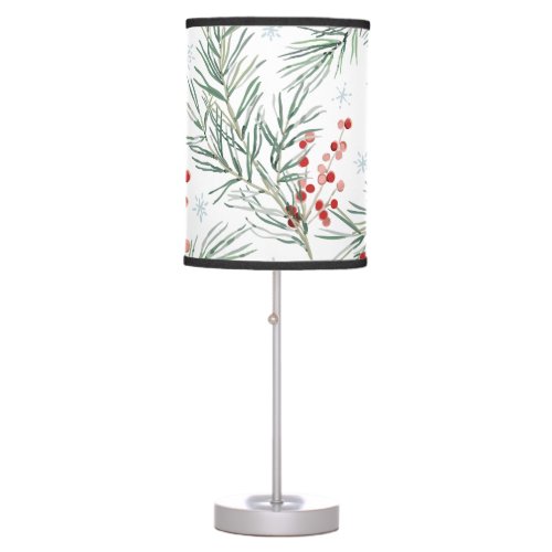Red Winter Berry Botanical Christmas   Table Lamp