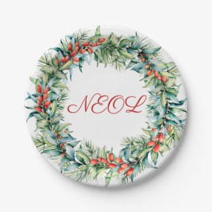 Red Winter Berry Christmas Wreath Paper Plate