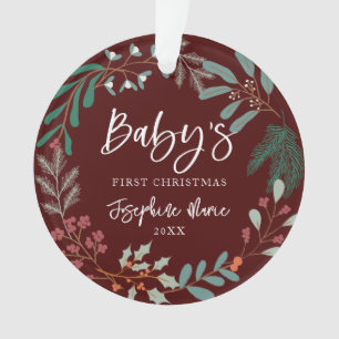Red Winter Botanical Baby's First Christmas Ornament