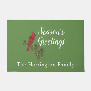 Red Winter Cardinal Personalized Doormat