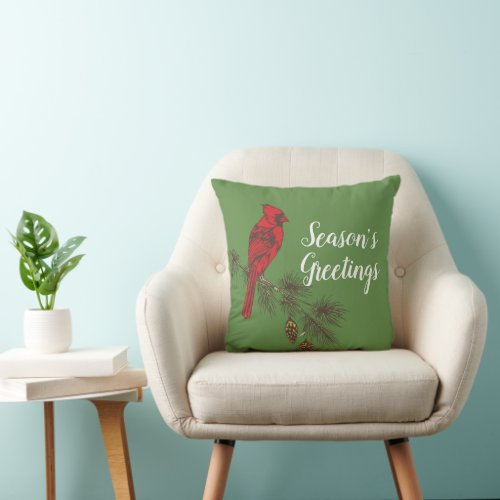 Red Winter Cardinal Personalized   Throw Pillow