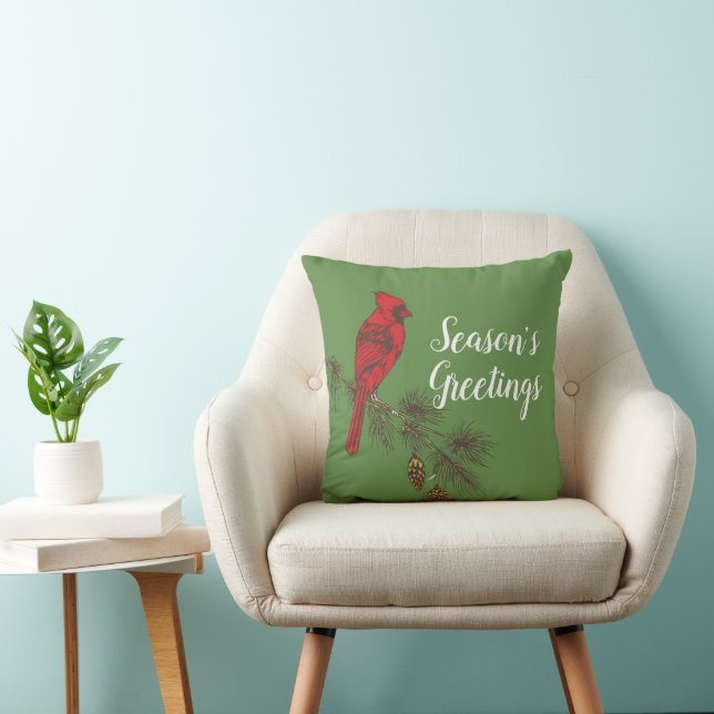 Red Winter Cardinal Personalized   Throw Pillow (Chair)
