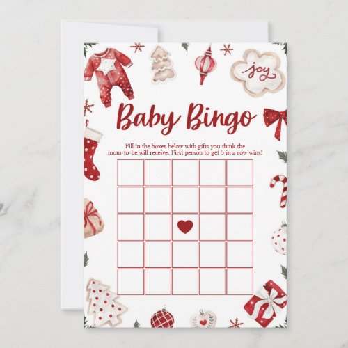 Red Winter Christmas Baby Bingo Baby Shower Game Invitation
