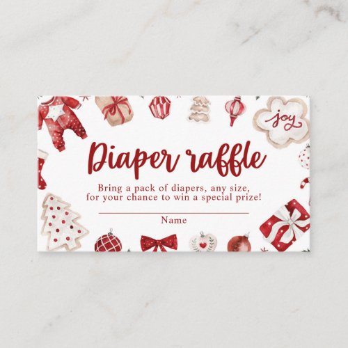 Red Winter Christmas Baby Shower Diaper Raffle Enclosure Card