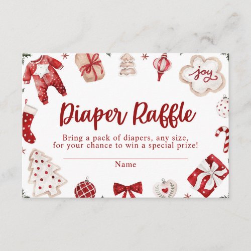 Red Winter Christmas Baby Shower Diaper Raffle Enclosure Card
