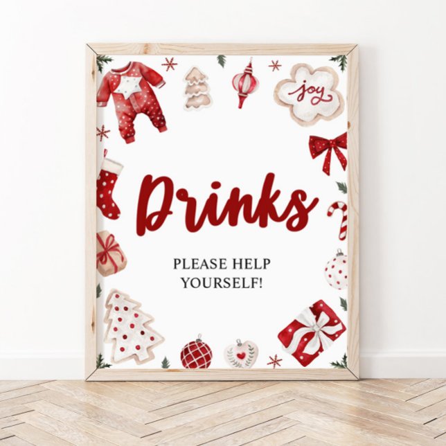 Red Winter Christmas Baby Shower Drinks Sign (Creator Uploaded)