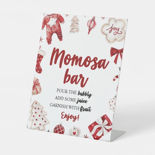 Red Winter Christmas Baby Shower Momosa Bar Sign