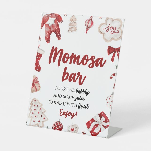 Red Winter Christmas Baby Shower Momosa Bar Sign (Front)
