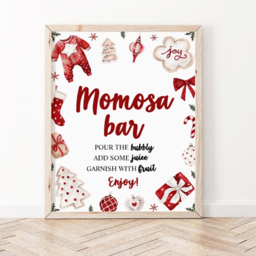 Red Winter Christmas Baby Shower Momosa Bar Sign