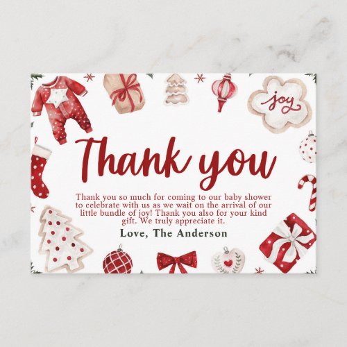 Red Winter Christmas Baby Shower Thank you Card