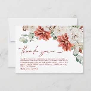 Red Winter Christmas Bridal Shower Thank you Card