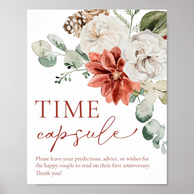 Red Winter Christmas Bridal Shower Time Capsule Poster (Front)