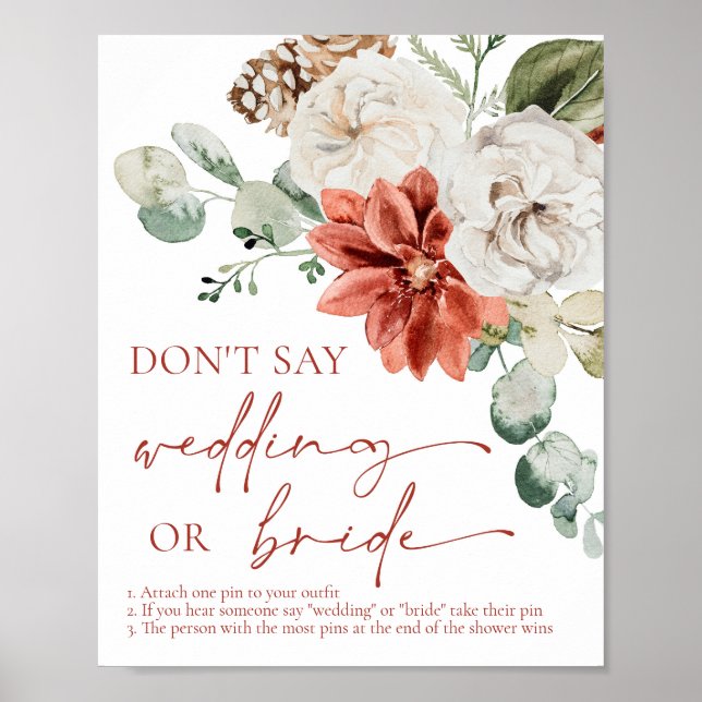 Red Winter Christmas Don't Say Wedding or Bride Poster (Front)