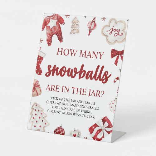 Red Winter Christmas Guess How Many Snowballs Game Pedestal Sign