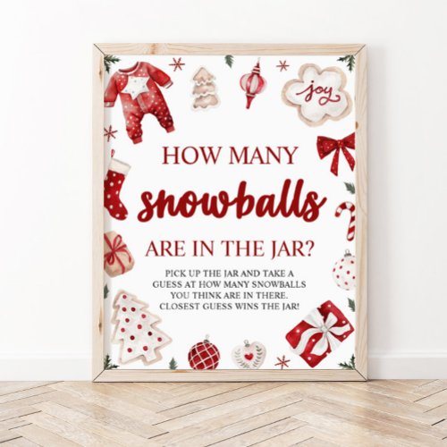 Red Winter Christmas Guess How Many Snowballs Game Poster