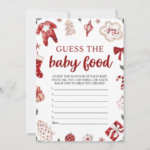 Red Winter Christmas Guess the Baby Food Game Invitation