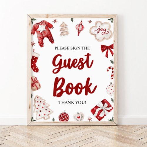 Red Winter Christmas Guest Book Baby Shower Sign