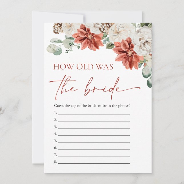 Red Winter Christmas How old was the Bride Game Invitation (Front)