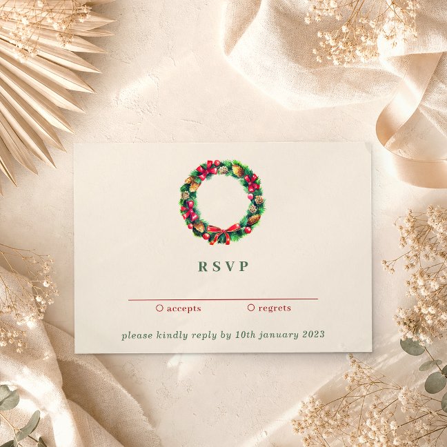Red Winter Christmas Ornament | Kindly Reply Invitation