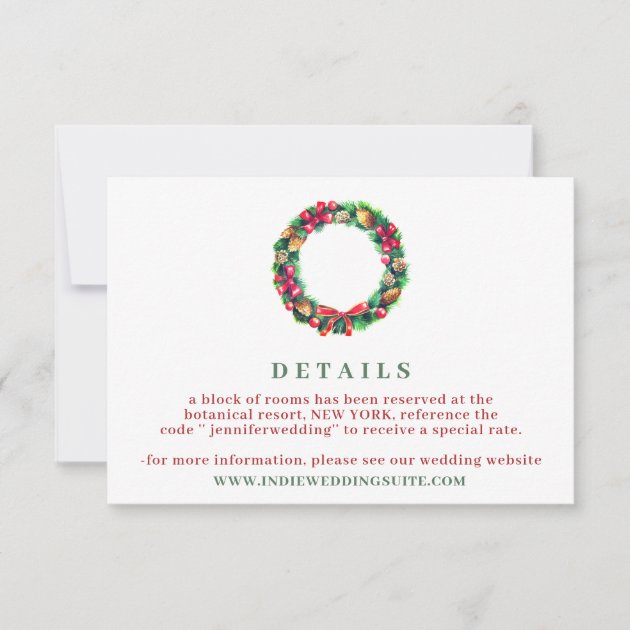 Red Winter Christmas ornament wedding Details Invitation