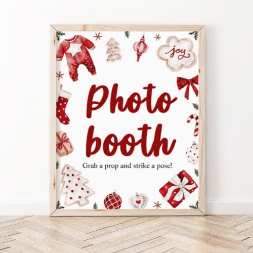 Red Winter Christmas Photo Booth Baby Shower Sign