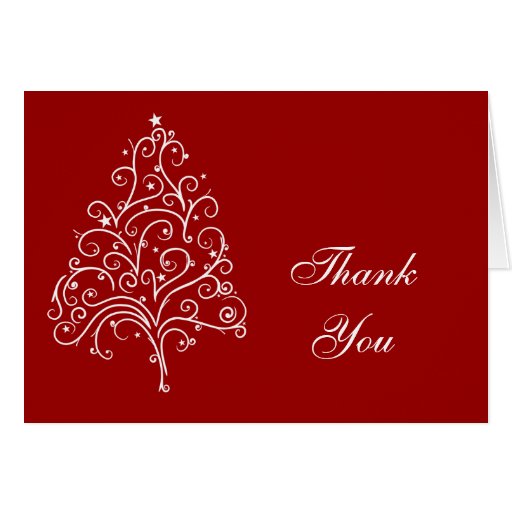 Red Winter Christmas Tree Thank You Card | Zazzle