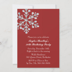 Red Winter Crystal Sweet Birthday Party Invitation