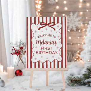Red Winter First Birthday Welcome Sign