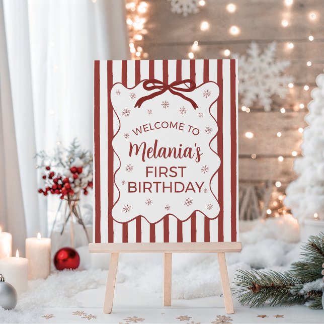 Red Winter First Birthday Welcome Sign (Creator Uploaded)