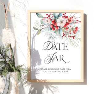 Red Winter Floral Bridal Date Night Ideas Date Jar Poster