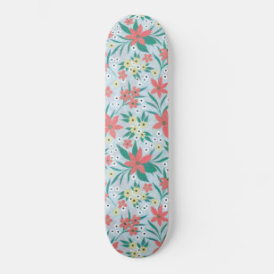 Red Winter Floral Design Skateboard