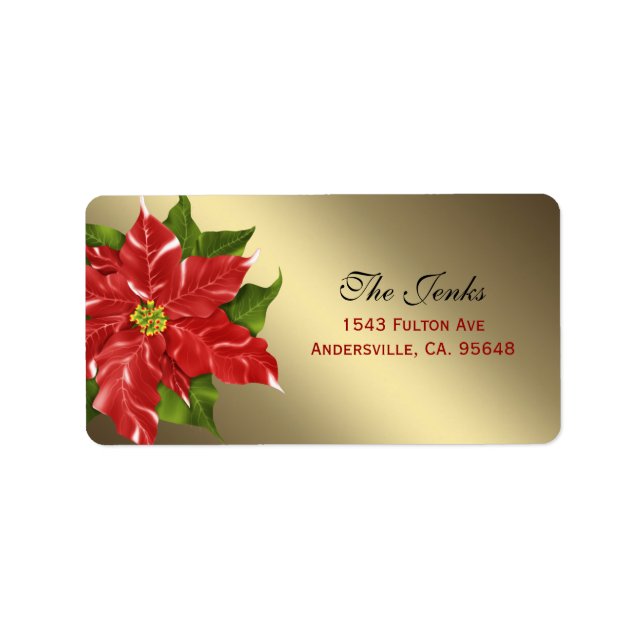 Red Winter Flower Christmas Address Label (Front)