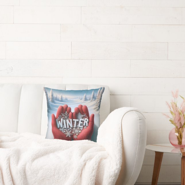 Red Winter Gloves With Snowflakes Throw Pillow (Couch)