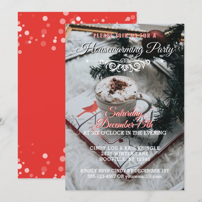 Red Winter Holiday Elegant Housewarming Party Invitation (Front/Back)