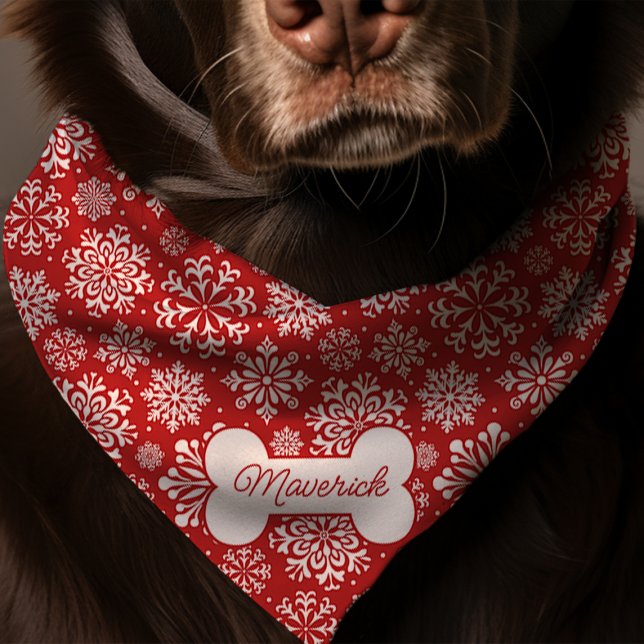 Red Winter Holiday Snowflake Pattern Dog Bandana (Creator Uploaded)