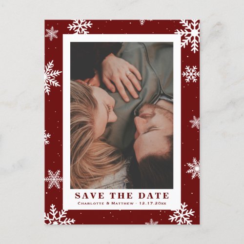 Red Winter Holiday Wedding Save The Date Photo Announcement Postcard