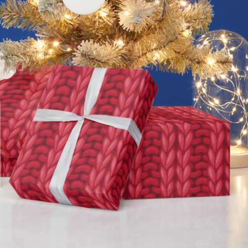 Red Winter Knitting Woolly Pattern Wrapping Paper