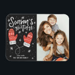 Red Winter Mittens Photo Season's Greetings Magnet<br><div class="desc">Celebrate the holiday spirit with our customizable photo Christmas magnet! Perfect for capturing your favorite festive moments, this magnet allows you to create a unique keepsake that showcases your family’s joy and love during the holiday season. This photo Christmas magnet features modern calligraphy and red winter mittens. Personalize by adding...</div>