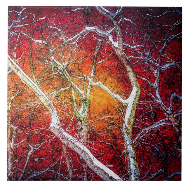 Red winter night ceramic tile (Front)
