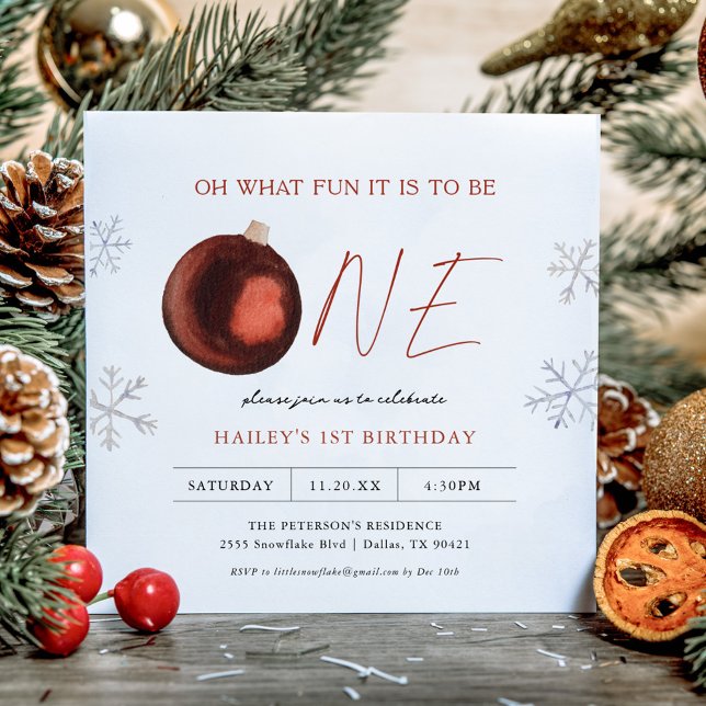 Red Winter Oh What Fun Girl 1st Birthday Party Invitation (Creator Uploaded)