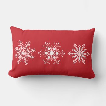 Red Winter Pillow With Snowflakes by ChristmasBellsRing at Zazzle