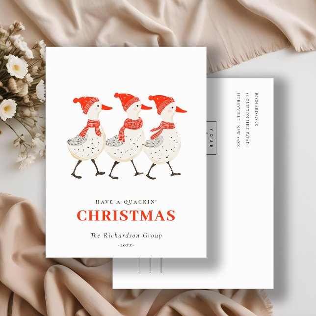 Red Winter Quacking Christmas Ducks Business Logo Holiday Postcard (Creator Uploaded)