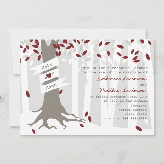 Red Winter Rehearsal Dinner Forest Snow Invitation (Front)