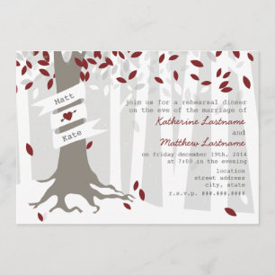 Red Winter Rehearsal Dinner Forest Snow Invitation